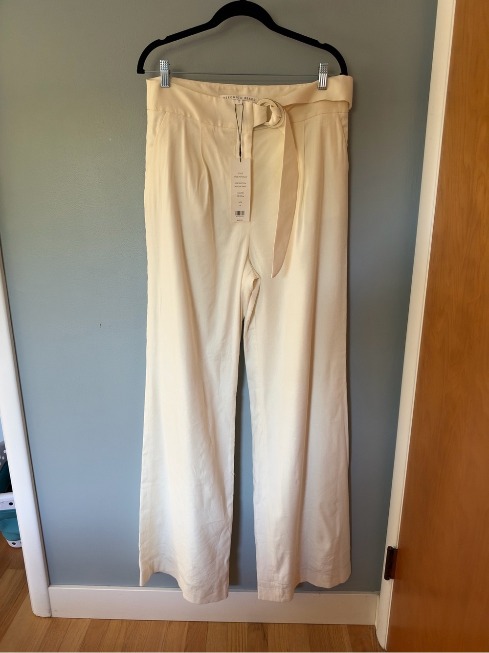 Veronica Beard Cream Wide-Leg Tie-Waist Pants